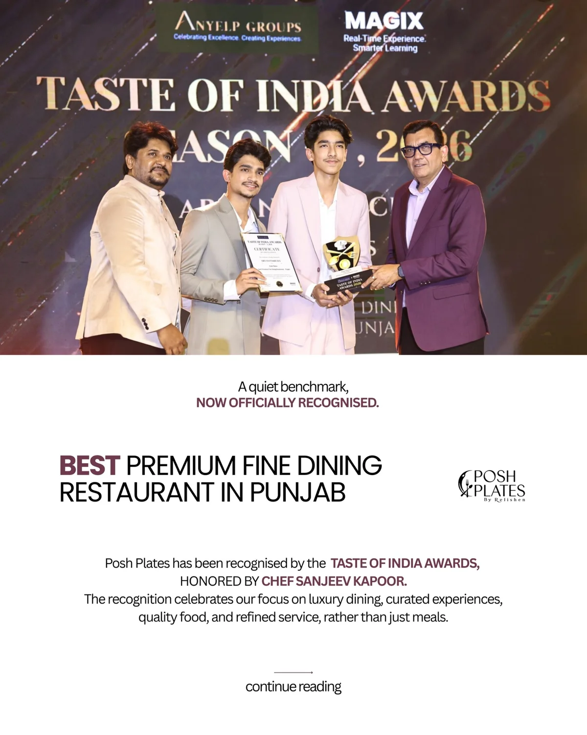 Posh Plates receiving the Taste of India Award